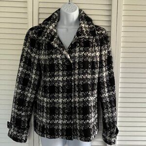 Chicos Black/White Woven Knit Jacket, Collar & Pockets, Size 1, NWOT!